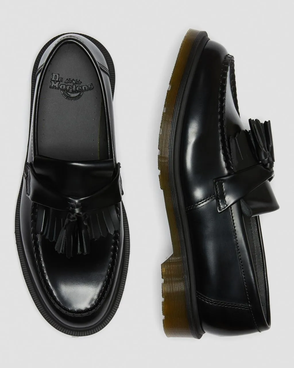 Unisex Adrian Smooth Leather Tassel Loafers Black Polished Smooth
