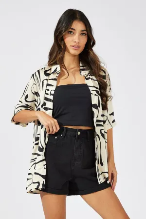 White Abstract Shirt Short Sleeve