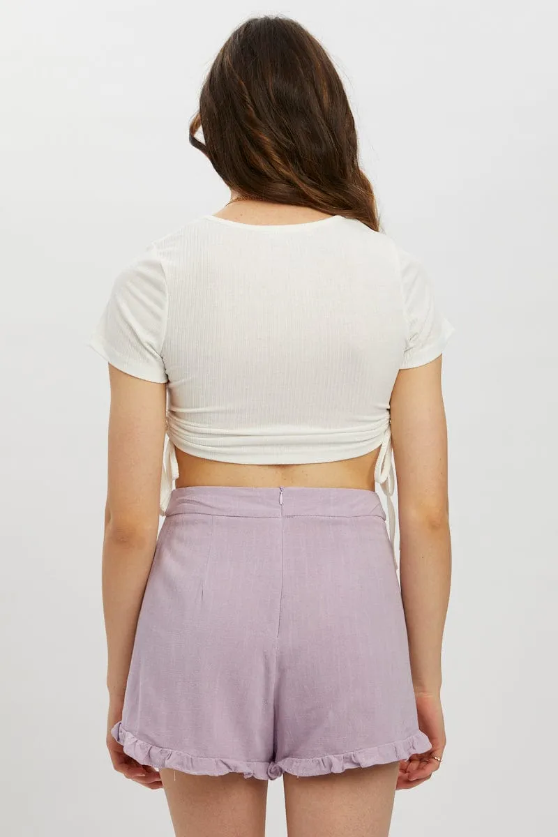 White Drawstring Ruched Top