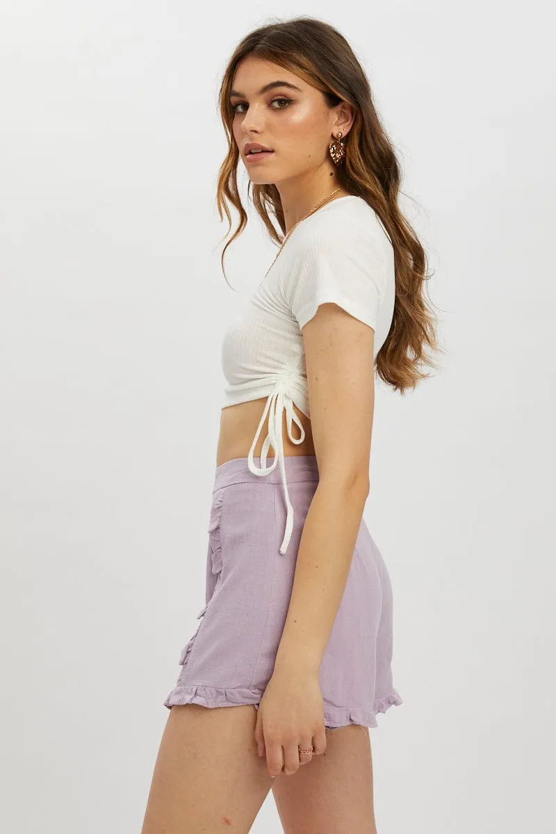 White Drawstring Ruched Top