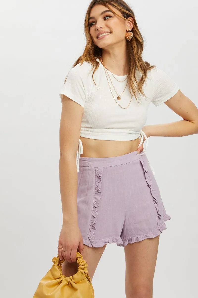 White Drawstring Ruched Top