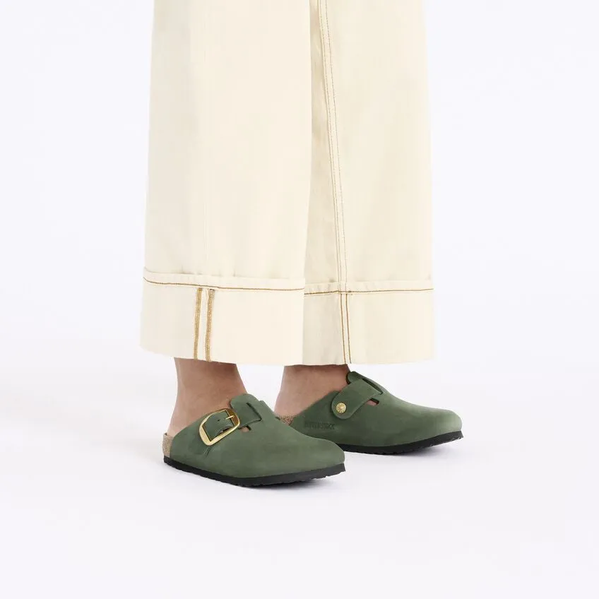 Women's Boston Big Buckle Nubuck Leather Thyme Medium/Narrow